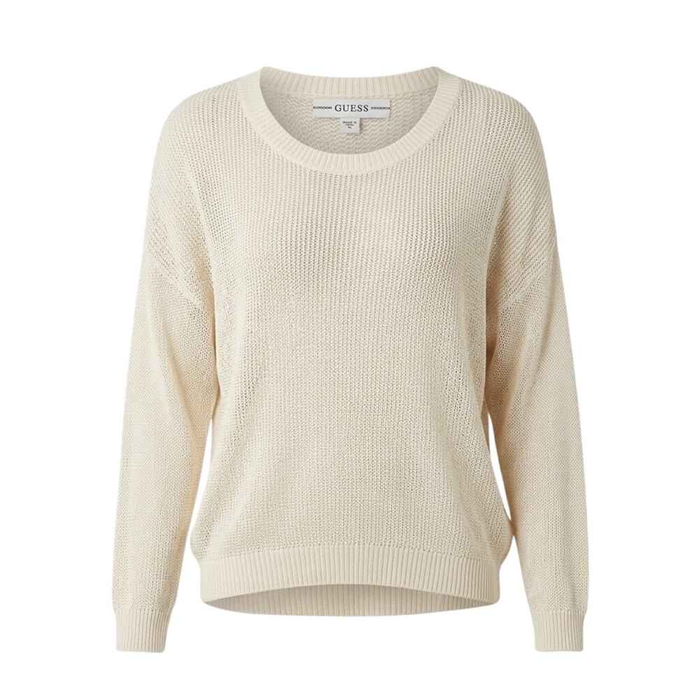 Guess Mesh Open Knit Sweater Cream Ivory Pullover XL